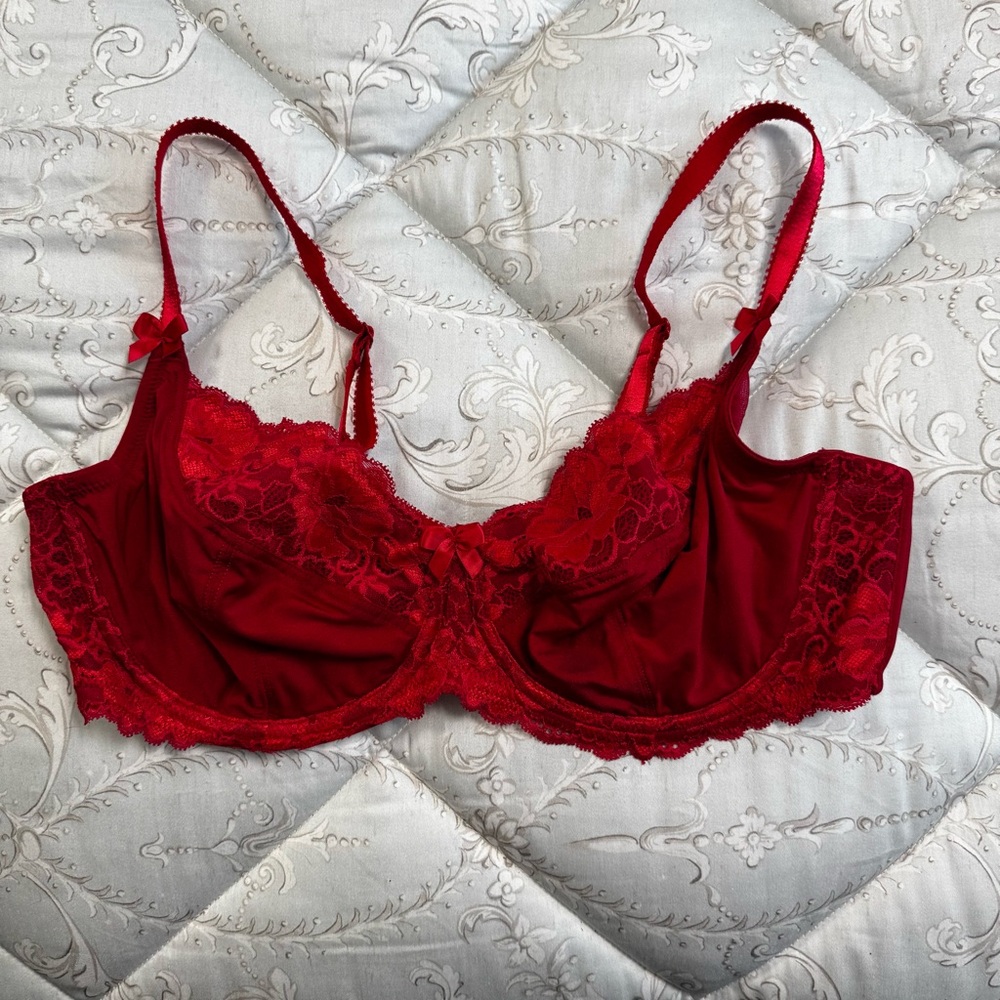 Adore Me Red Satin/Lace Unlined Bra